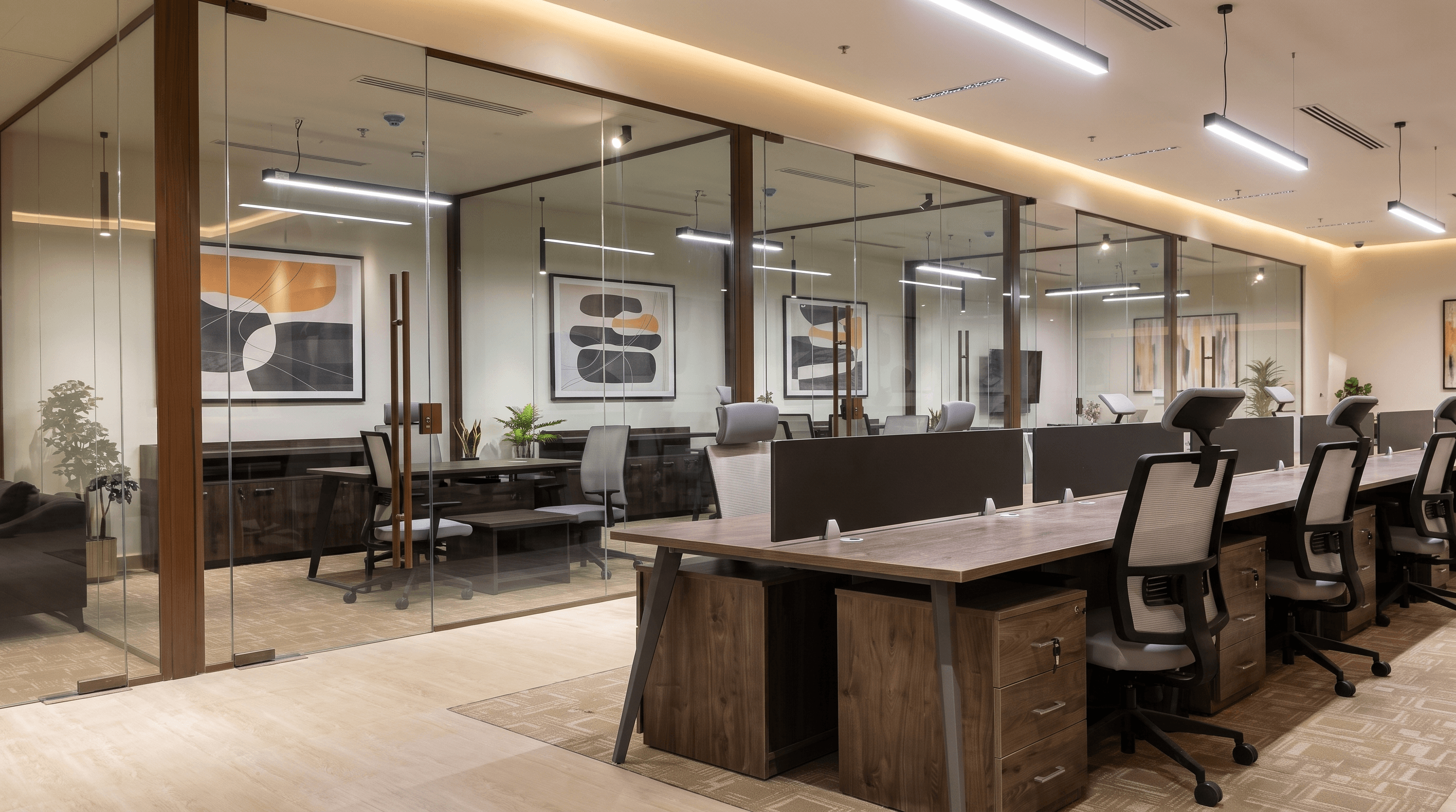 Glass partitions along an office floor in Riyadh